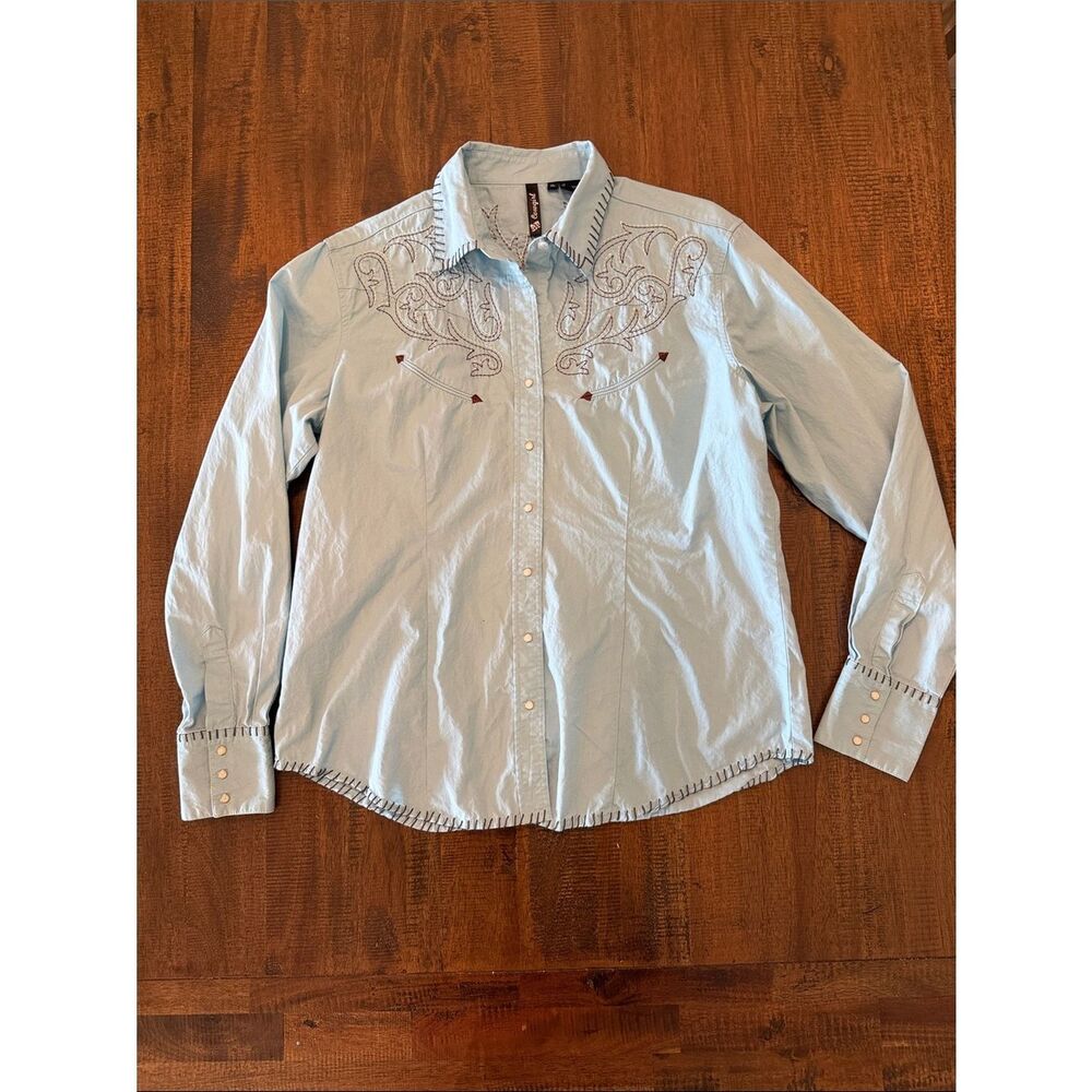 RU Cowgirl Light Blue Western-Style Embroidered women’s Button- Down